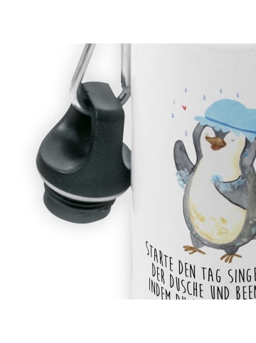 Mr. & Mrs. Panda Kindertrinkflasche Pinguin Duschen mit Spruch in Weiß