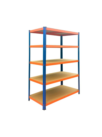 relaxdays Schwerlastregal "5 Ebenen" in Blau/ Orange - (B)100 x (H)200 x (T)60 cm