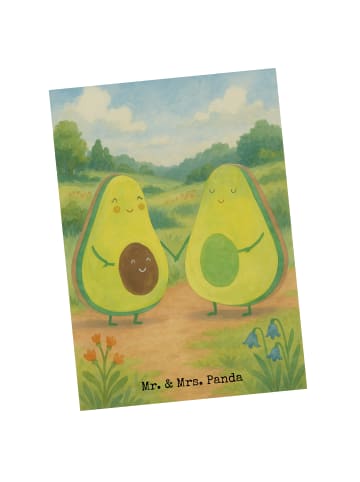 Mr. & Mrs. Panda Ansichtskarte Avocado Pärchen Design ohne Spruch in Weiß