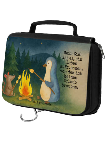 Mr. & Mrs. Panda Kulturbeutel Pinguin Lagerfeuer Design mit Spruch in Weiß
