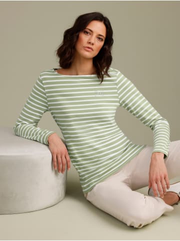 creation L Pima-Baumwoll-Shirt in eucalyptus-weiß-geringelt