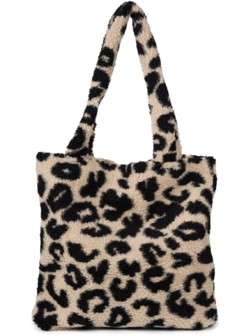 styleBREAKER Teddyfell Schultertasche mit Leo Muster in Beige-Schwarz