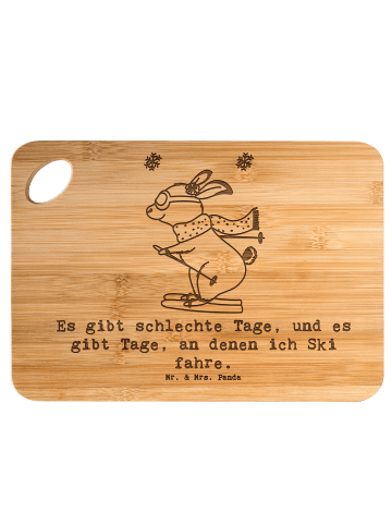 Mr. & Mrs. Panda Brotbrettchen Hase Skifahren mit Spruch in Braun