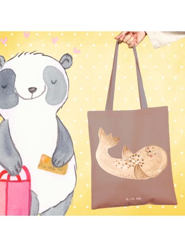 Mr. & Mrs. Panda Shopping Tasche Robbe Liegen ohne Spruch in Braun Pastell
