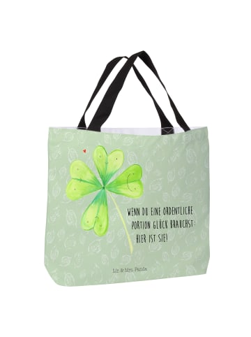 Mr. & Mrs. Panda Schultertasche Blume Kleeblatt mit Spruch in Blattgrün