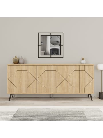 CALICOSY Sideboard mit Türen DUNE in Eiche - (W) 184  x (H) 77,4  x (L) 35  cm