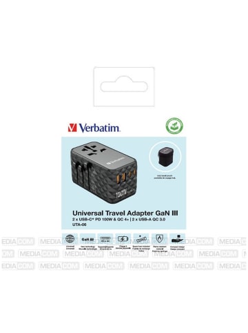 Verbatim Verbatim UTA-06 Reiseadapter 100W USB-C/USB-A Schwarz