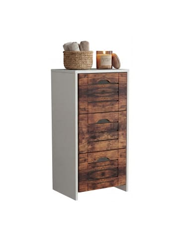 VCM Midischrank mit drei Schubladen Flonali 76x38x28 in Weiß / Vintage-Eiche