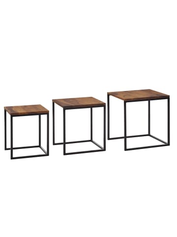 KADIMA DESIGN Beistelltisch-Set aus Sheesham Massivholz und Metall, stilvolles Trio