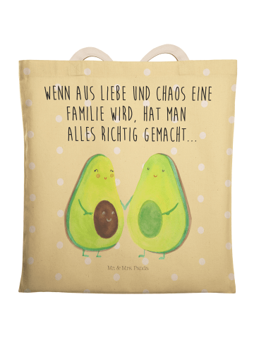 Mr. & Mrs. Panda Tragetasche Avocado Pärchen mit Spruch in Gelb Pastell