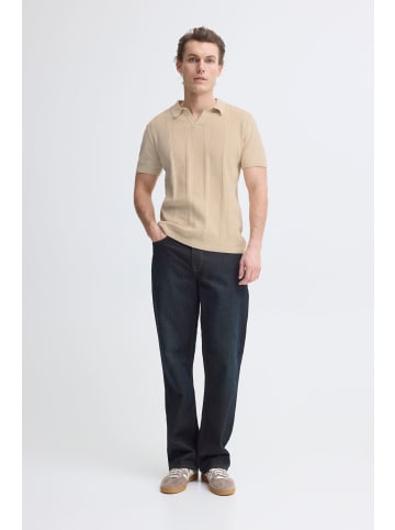 BLEND Geripptes Poloshirt Polokragen Regular Fit in Grau
