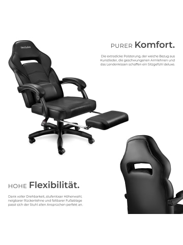 tectake Racing Bürostuhl Comodo inklusive Lendenkissen, Belastbarkeit 120 kg, schwarz/sc