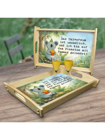 Mr. & Mrs. Panda Holztablett Koala Pommes Design mit Spruch in Weiß