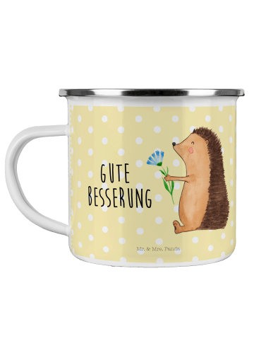 Mr. & Mrs. Panda Kaffeebecher Igel Blumen mit Spruch in Gelb Pastell