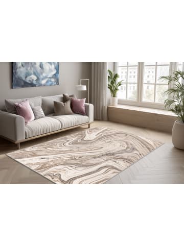 Vivorum Wohnzimmer Teppich – Kurzflorteppich Chalk 125 in silber - beige