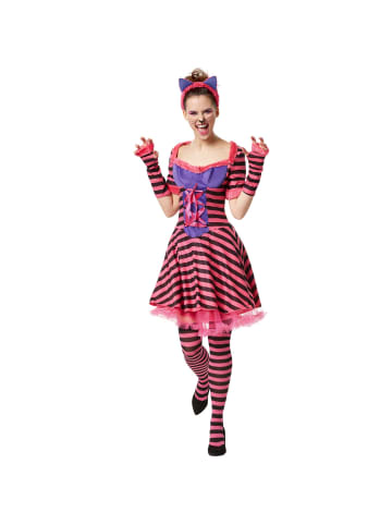 tectake Schwarz-pink gestreiftes Katzenkostüm für Frauen, schwarz/pink