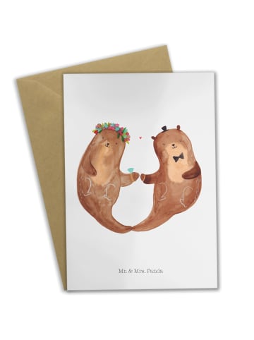 Mr. & Mrs. Panda Grußkarte Hochzeit Otter ohne Spruch in Weiß