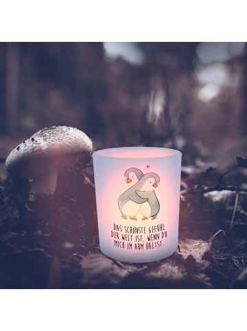 Mr. & Mrs. Panda Kerze Pinguine Kuscheln mit Spruch in Transparent