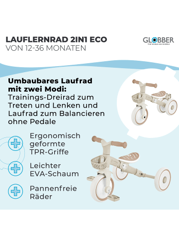 GLOBBER LEARNING TRIKE 2in1 PLUS ECO Dreirad und Laufrad in taupe