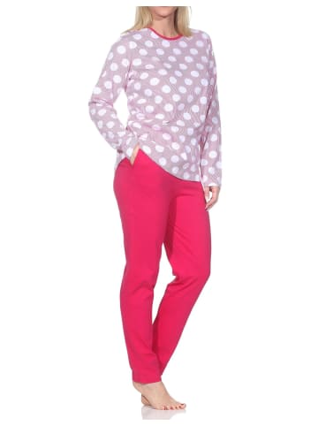 NORMANN Langarm Schlafanzug Pyjama Tupfen Punkte Look in pink
