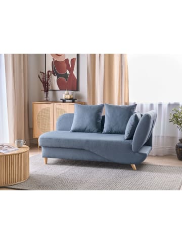 Beliani Chaiselongue MERI in Blau/Heller Holzfarbton - (W) 155 x (H) 76 x (L) 69 cm