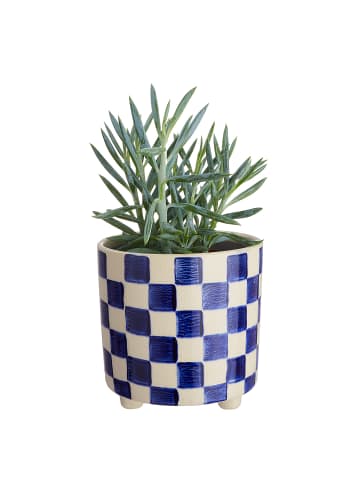 Butlers Blumenübertopf NEW DELFT Karos in Beige / Blau