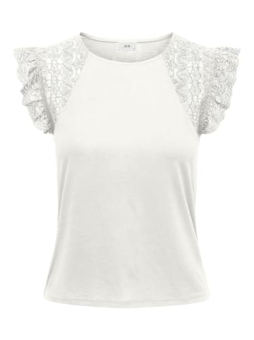 JACQUELINE de YONG Elegantes T-Shirt Kurzarm Top mit Spitzen Ärmel JDYDERIN in Weiß-3