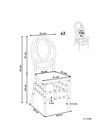 Beliani 2er-Set Esszimmerstuhl MIDWAY in Transparent
