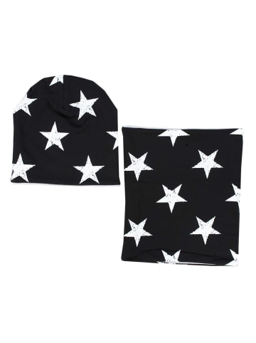 TupTam Unisex Kinder Beanie Mütze Schlauchschal Set in schwarz/weiß