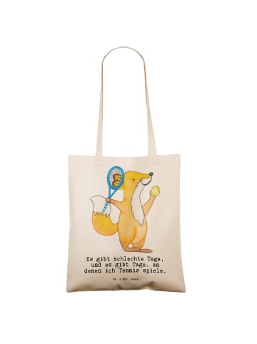 Mr. & Mrs. Panda tote bag Fuchs Tennis spielen mit Spruch in Creme