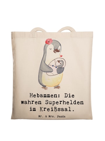 Mr. & Mrs. Panda Jutebeutel Hebamme Superhelden mit Spruch in Creme