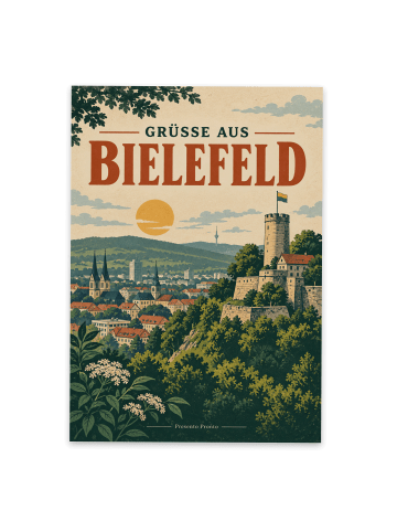 Postkarte Burg historisch Design mit Spruch in Weiß