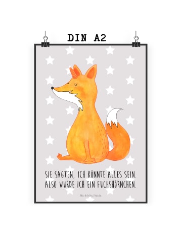 Mr. & Mrs. Panda Poster Einhorn Wunsch mit Spruch in Grau Pastell