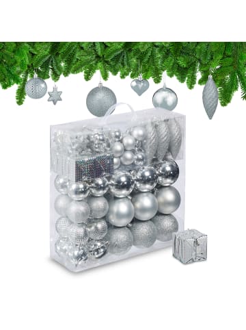 relaxdays 110-tlg. Weihnachtskugeln Set in Silber