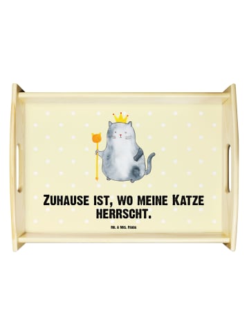 Mr. & Mrs. Panda Serviertablett Katze König mit Spruch in Gelb Pastell