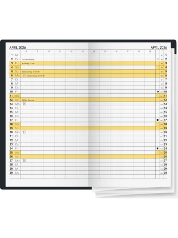 BRUNNEN Faltkalender 746 8,7x15,3cm 1 Monat/2 Seiten Leder schwarz 2026