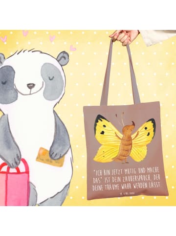 Mr. & Mrs. Panda Tote Bag Mutig zu sich selbst stehen mit Spruch in Braun Pastell