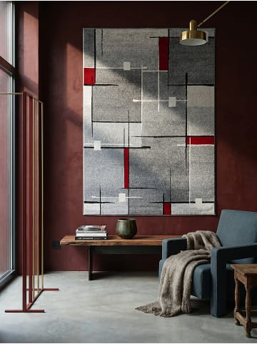 KADIMA DESIGN Teppich Niederflor Patchwork pflegeleicht Wohnzimmer Flur Esszimmer in Rot-Grau