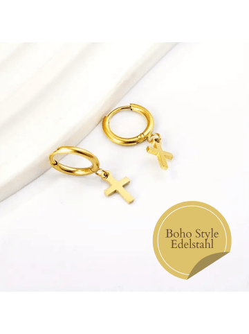 XCOAST Ohrringe - Unisex - Edelstahl - in Gold mit Kreuzanhänger