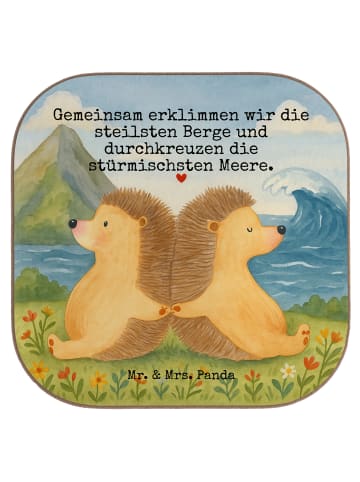 Mr. & Mrs. Panda Glas-Untersetzer Igel händchenhaltend Design mi... in Weiß