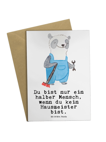 Mr. & Mrs. Panda Klappkarte Hausmeister Herz mit Spruch in Weiß