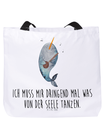 Mr. & Mrs. Panda Strandtasche Narwal Gitarre mit Spruch in Weiß