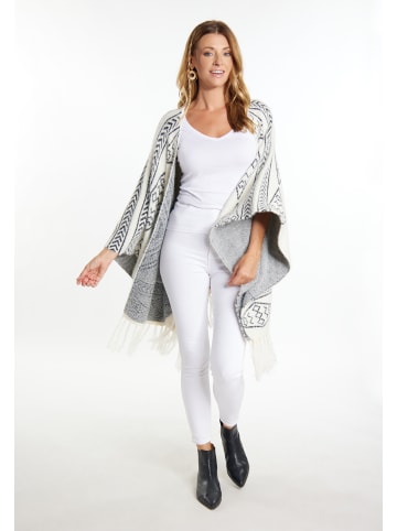 usha FESTIVAL Damen Strick Poncho in Wollweiss Schwarz