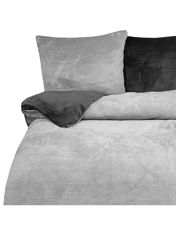 COFI 1453 Moderne Plüschbettwäsche mit Reißverschluss - einfarbig & wendbar in Grau