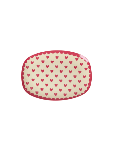 Rice Melamin Teller rechteckig Hearts Print in rot