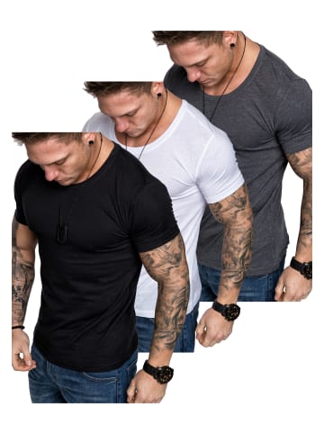 Amaci&Sons 3er-Pack T-Shirts 3. LANCASTER in (Schwarz + Weiß + Anthrazit)