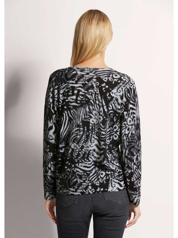 MADELEINE V-Pullover mit Unikat-Print in schwarz / steingrau