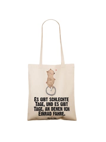 Mr. & Mrs. Panda Tragetasche Bär Einrad fahren mit Spruch in Creme