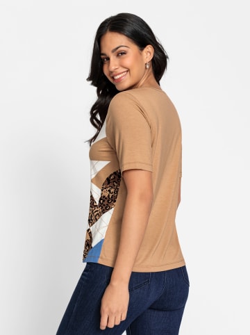 WITT WEIDEN Kurzarmshirt in camel-ecru-bedruckt