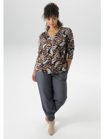 Aniston PLUS Langarmshirt in blau-braun-weiß-orange-braun